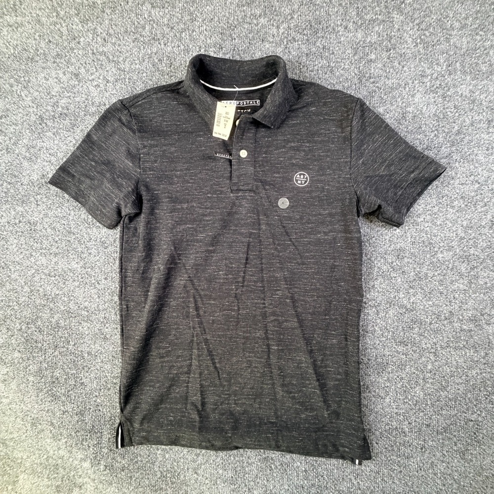 Aeropostale A87NY Stretch Pique Polo Shirt Mens Small Heather Black Classic Golf